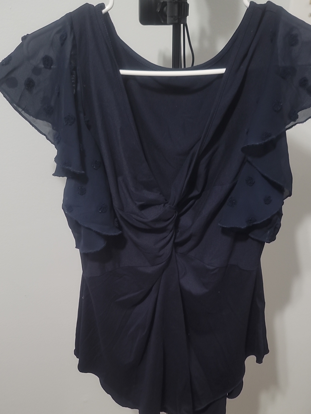 Navy Ruffle Sleeve Blouse - Picture 3 of 3